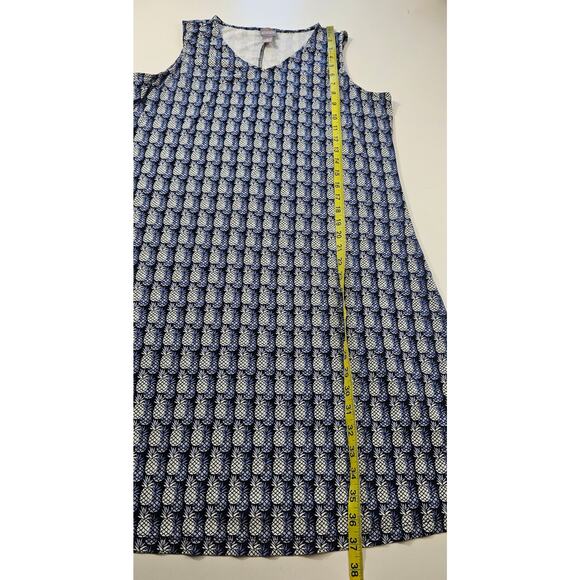 Chicos pineapple print hawaiin vacation casual dress midi blue sleevless 3 (XL) - Picture 6 of 7